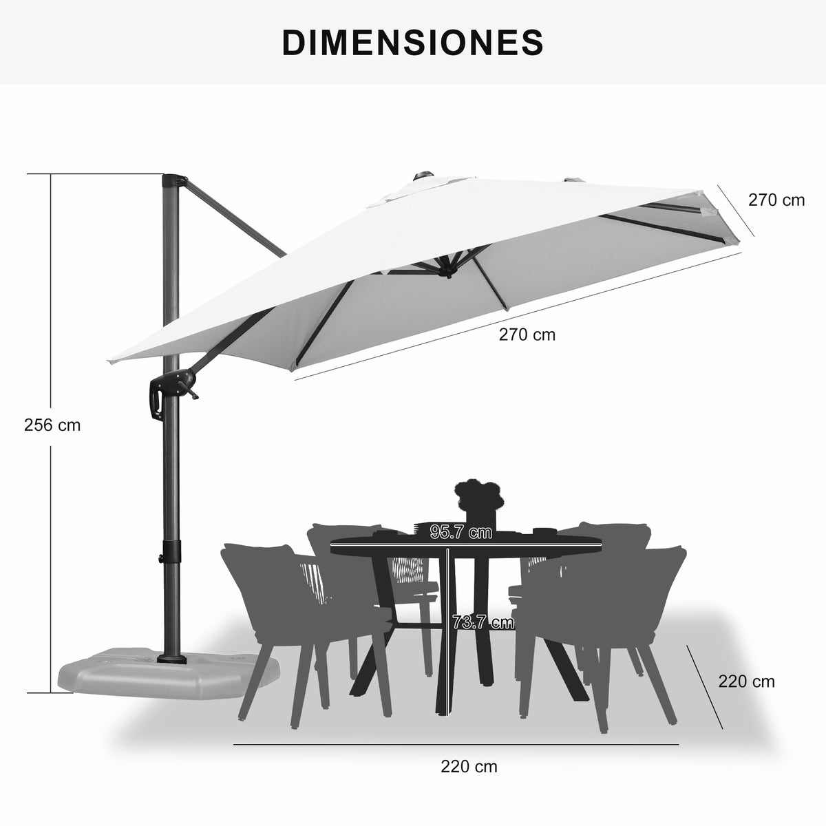 PURPLE LEAF Sombrilla Colgante con Base para Jardín y Terraza – Set Completo a Precio Asequible