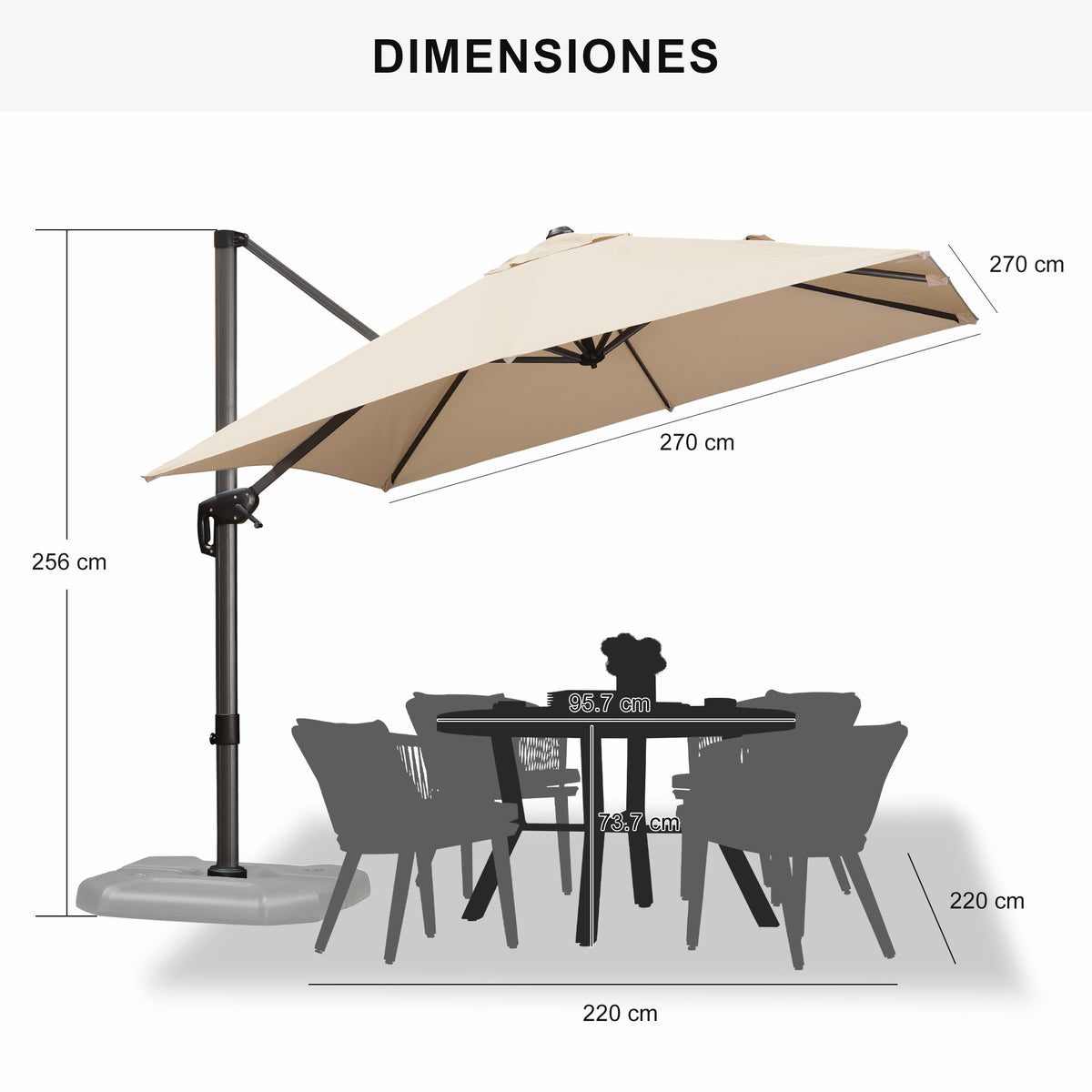 PURPLE LEAF Sombrilla Colgante con Base para Jardín y Terraza – Set Completo a Precio Asequible