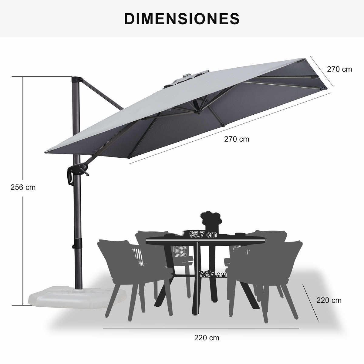 PURPLE LEAF Sombrilla Colgante con Base para Jardín y Terraza – Set Completo a Precio Asequible
