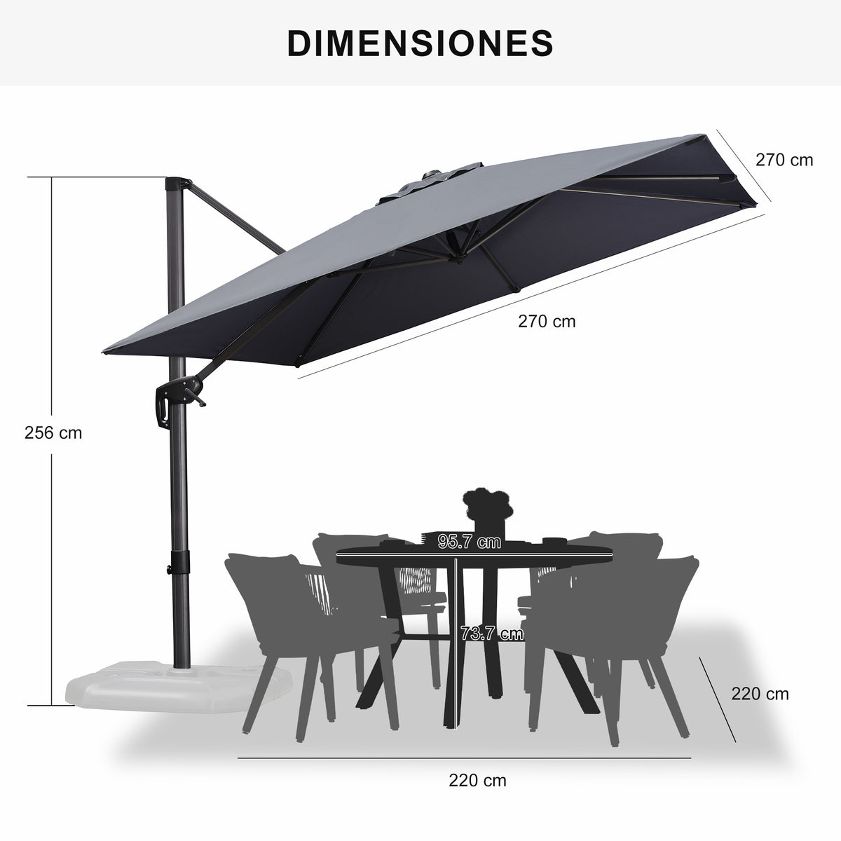PURPLE LEAF Sombrilla Colgante con Base para Jardín y Terraza – Set Completo a Precio Asequible