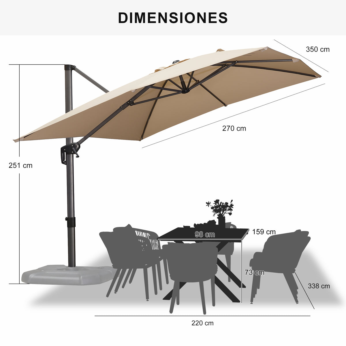 PURPLE LEAF Sombrilla Colgante con Base para Jardín y Terraza – Set Completo a Precio Asequible