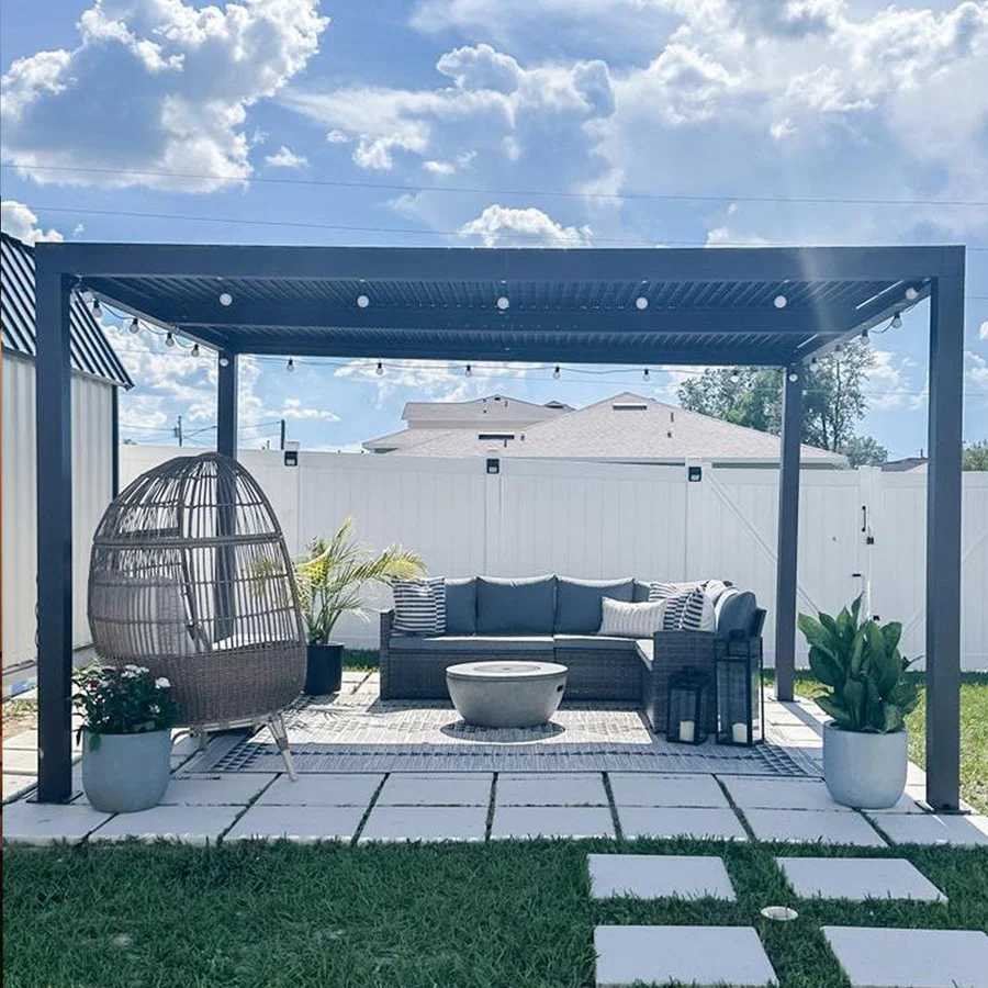 PURPLE LEAF Pergola Bioclimatica Pergola de Aluminio con Lamas Orientables Cenador de Jardin Impermeable para Terraza Exterior Garaje Gris Antracita