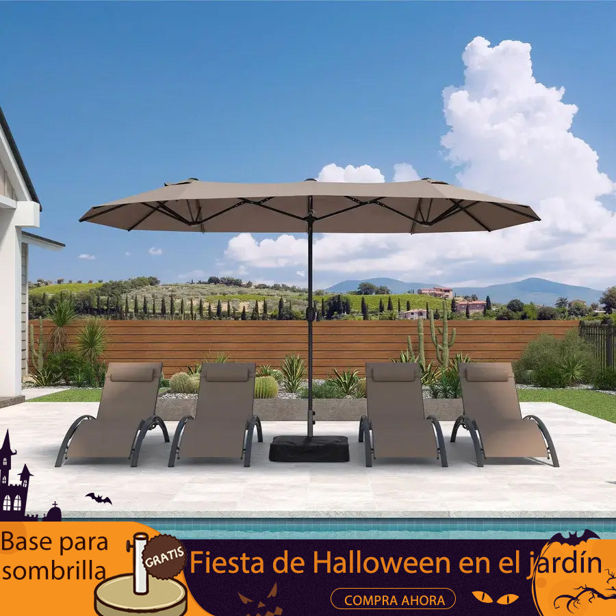 PURPLE LEAF Sombrilla de mercado rectangular de doble cara con base para terraza y jardín