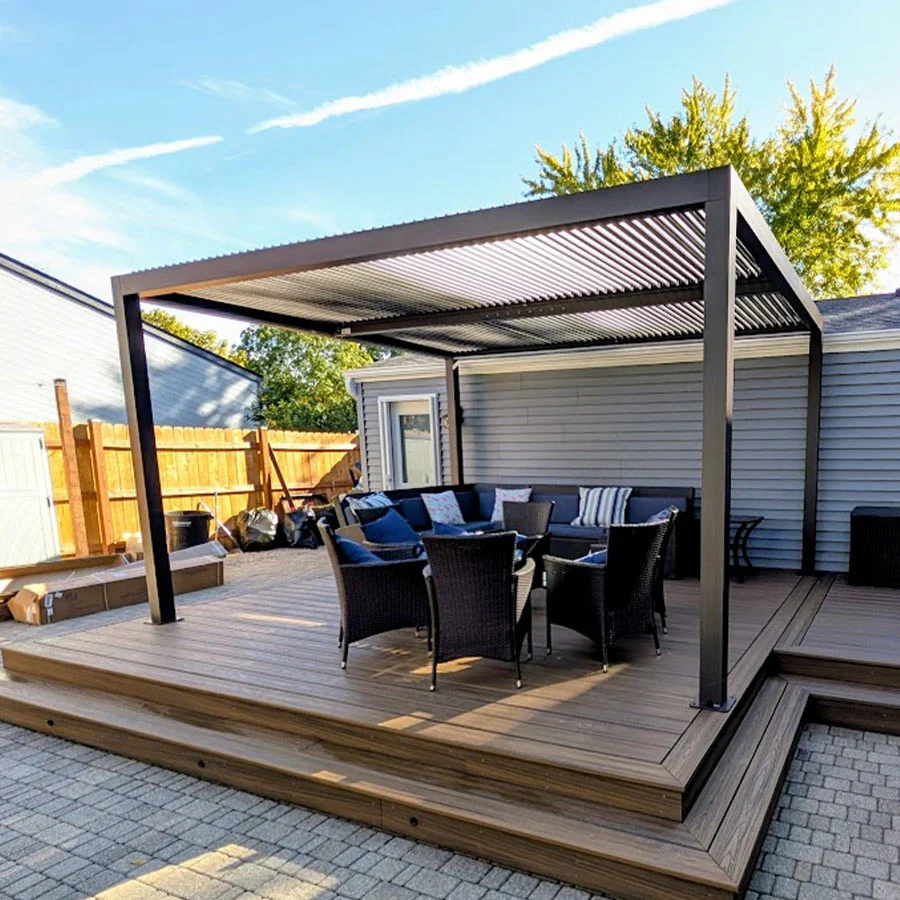 PURPLE LEAF Pergola Bioclimatica Pergola de Aluminio con Lamas Orientables Cenador de Jardin Impermeable para Terraza Exterior Garaje Gris Antracita