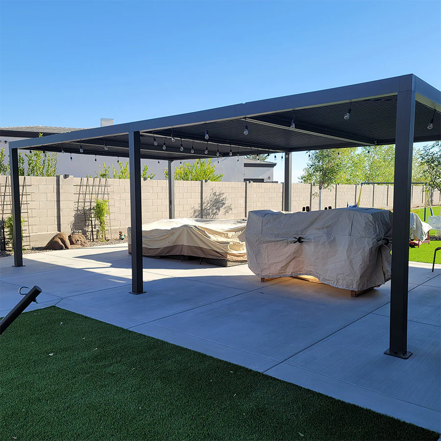 PURPLE LEAF Pergola Bioclimatica Pergola de Aluminio con Lamas Orientables Cenador de Jardin Impermeable para Terraza Exterior Garaje Gris Antracita