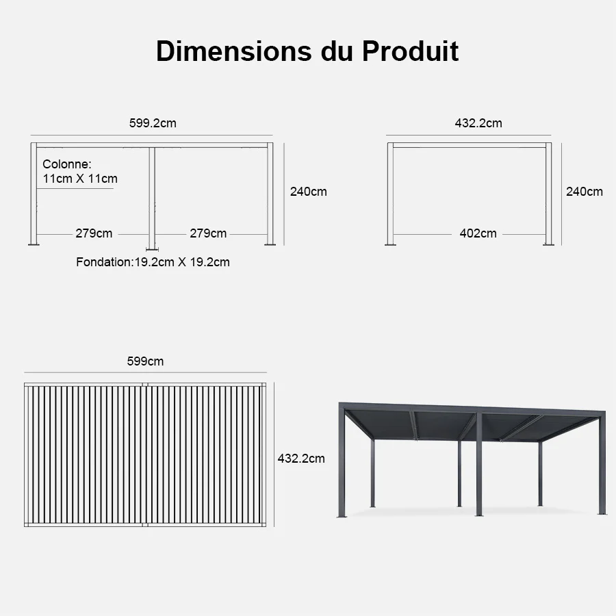 PURPLE LEAF Pergola Bioclimatica Pergola de Aluminio con Lamas Orientables Cenador de Jardin Impermeable para Terraza Exterior Garaje Gris Antracita