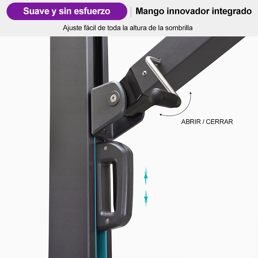 PURPLE LEAF Sombrilla Exterior Extra Grande con Base, Parasol Colgante de Aluminio de Alta Resistencia al Viento, Set Completo para Terraza, Jardín y Hostelería