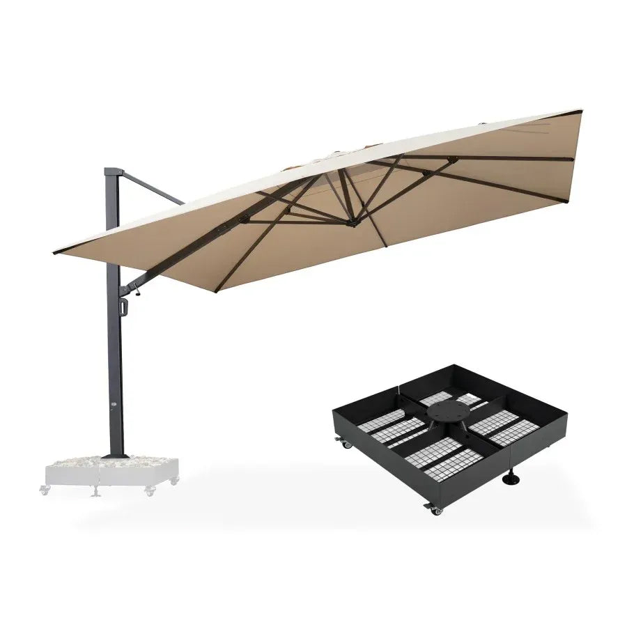 PURPLE LEAF Sombrilla Exterior Extra Grande con Base, Parasol Colgante de Aluminio de Alta Resistencia al Viento, Set Completo para Terraza, Jardín y Hostelería