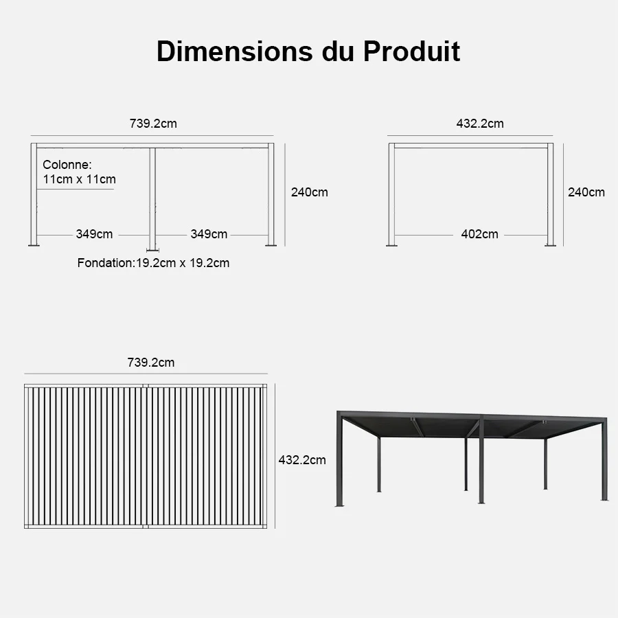PURPLE LEAF Pergola Bioclimatica Pergola de Aluminio con Lamas Orientables Cenador de Jardin Impermeable para Terraza Exterior Garaje Gris Antracita