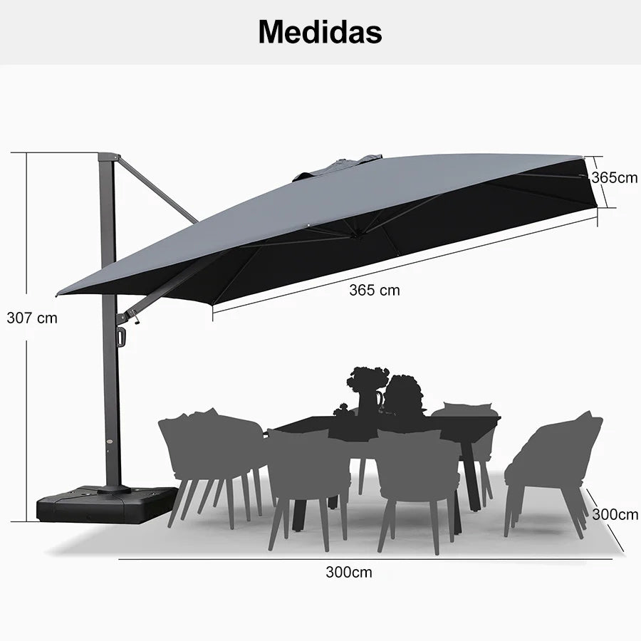 PURPLE LEAF Sombrilla Exterior Extra Grande con Base, Parasol Colgante de Aluminio de Alta Resistencia al Viento, Set Completo para Terraza, Jardín y Hostelería
