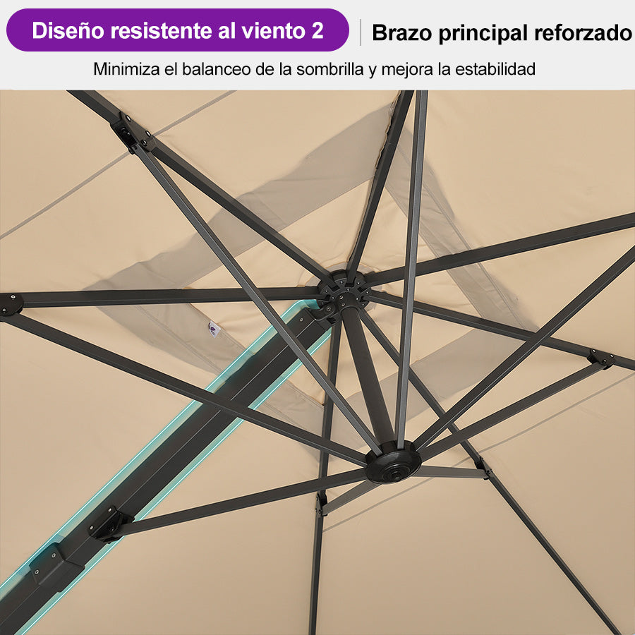 PURPLE LEAF Sombrilla de Exterior Extra Grande de Aluminio, Parasol Colgante Súper Resistente al Viento para Terraza, Café y Jardín, Protección UV