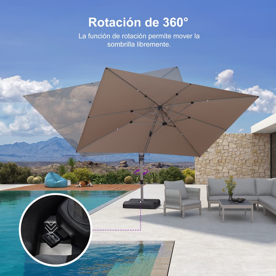 PURPLE LEAF Deluxe - Sombrilla de Aluminio Rectangular para Exterior, Elegante, Resistente al Viento y Ajustable