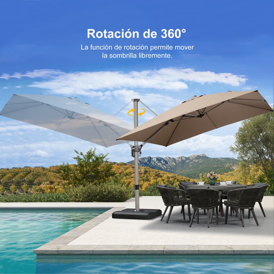 PURPLE LEAF Deluxe - Sombrilla de Aluminio Rectangular para Exterior, Elegante, Resistente al Viento y Ajustable