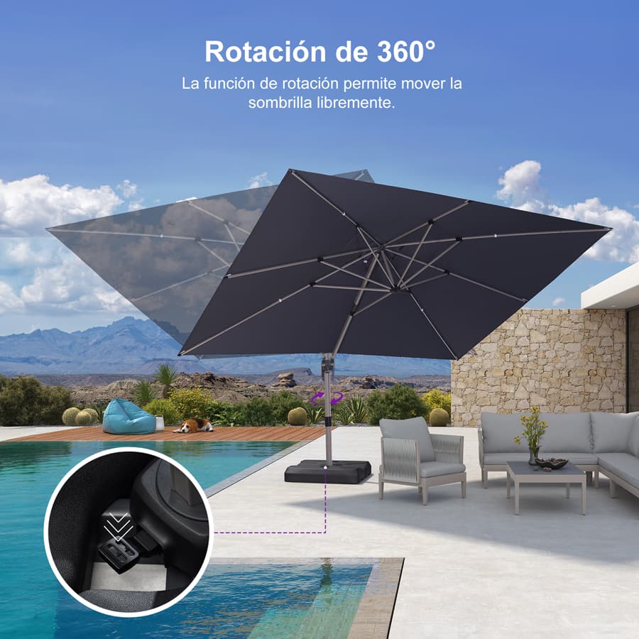PURPLE LEAF Deluxe - Sombrilla de Aluminio Rectangular para Exterior, Elegante, Resistente al Viento y Ajustable