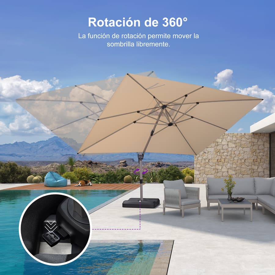 PURPLE LEAF Deluxe - Sombrilla de Aluminio Rectangular para Exterior, Elegante, Resistente al Viento y Ajustable