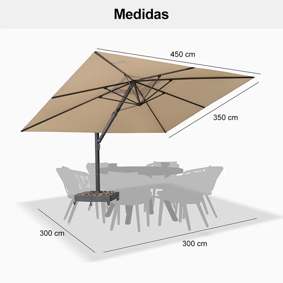 PURPLE LEAF Sombrilla de Exterior Extra Grande de Aluminio, Parasol Colgante Súper Resistente al Viento para Terraza, Café y Jardín, Protección UV