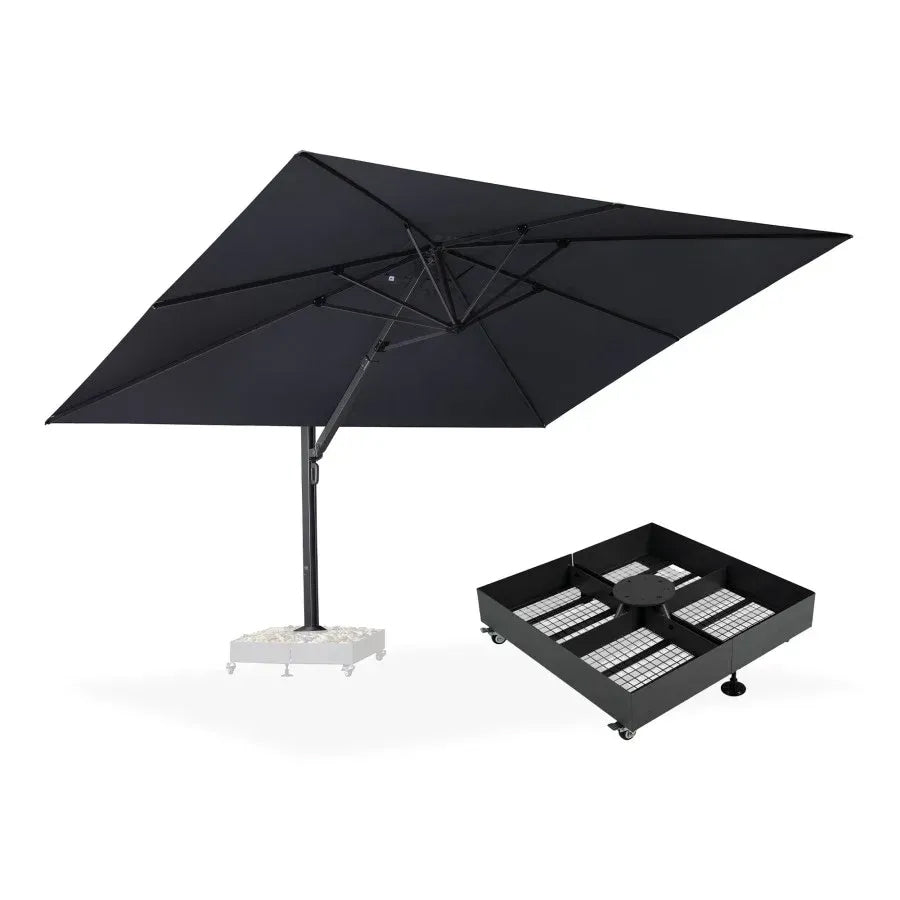 PURPLE LEAF Sombrilla Exterior Extra Grande con Base, Parasol Colgante de Aluminio de Alta Resistencia al Viento, Set Completo para Terraza, Jardín y Hostelería