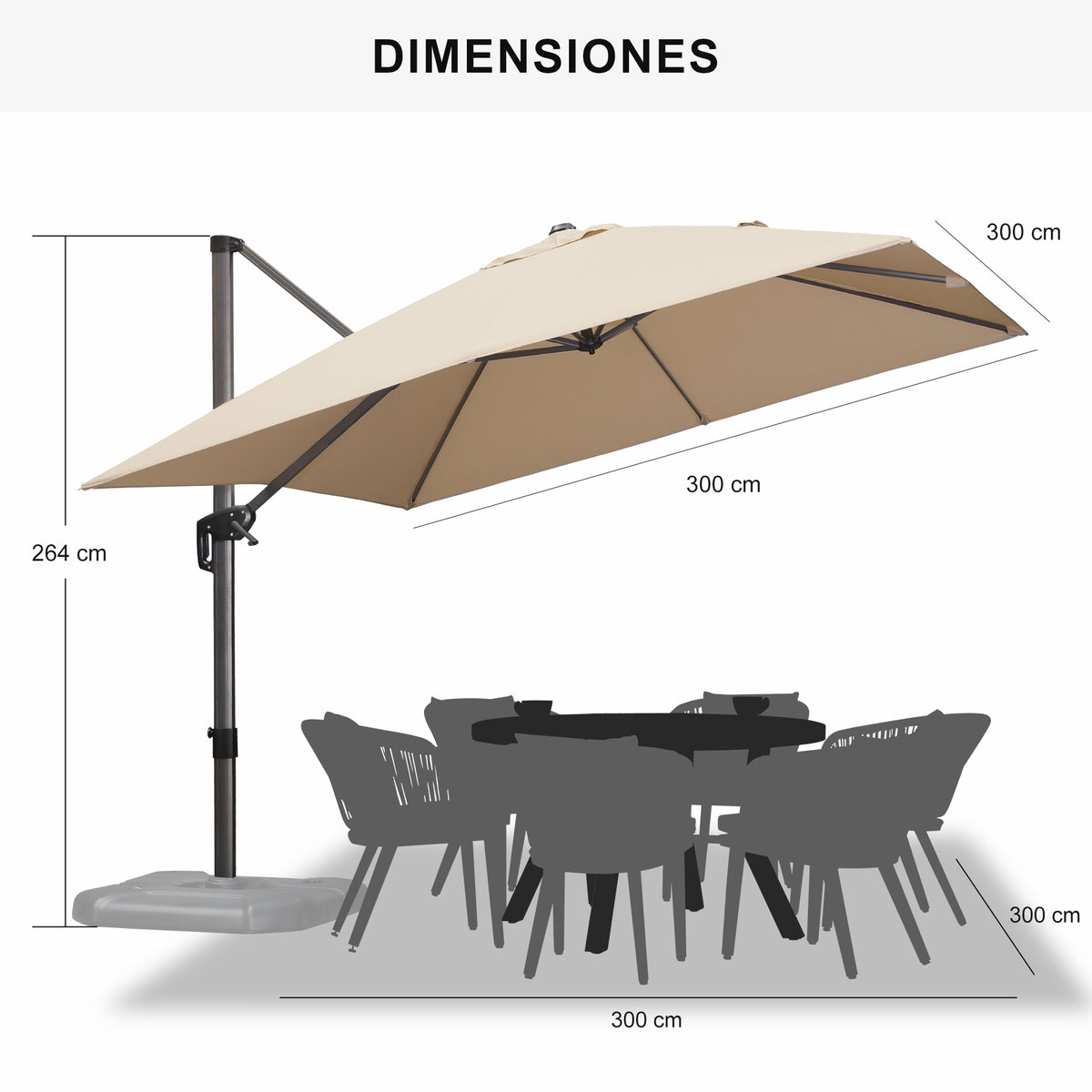 PURPLE LEAF Sombrilla Colgante con Base para Jardín y Terraza – Set Completo a Precio Asequible