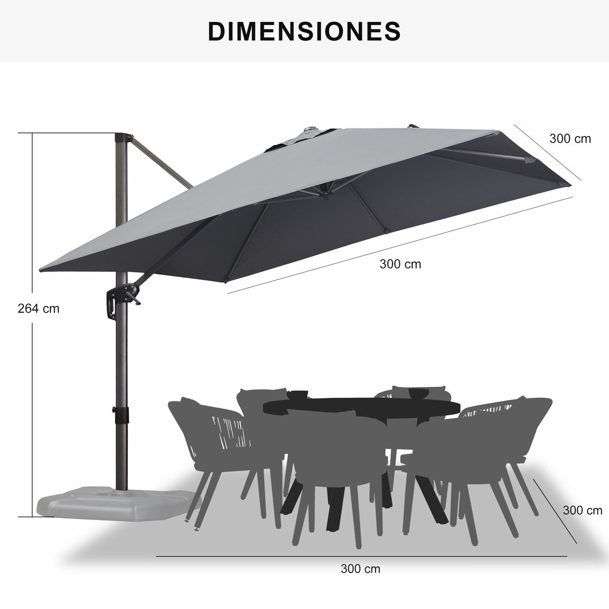 PURPLE LEAF Sombrilla Colgante con Base para Jardín y Terraza – Set Completo a Precio Asequible