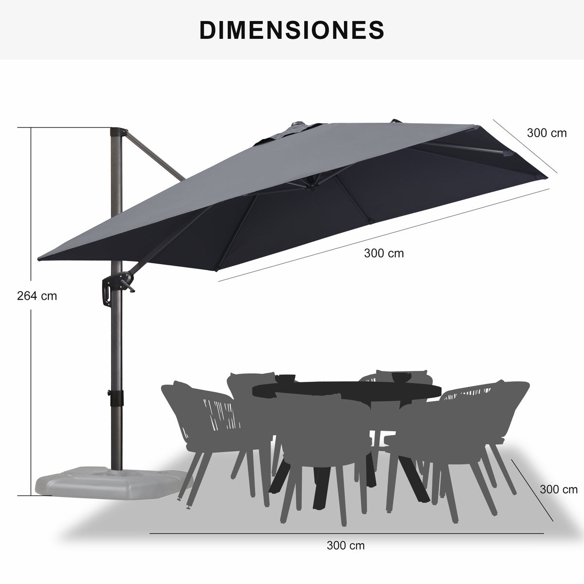 PURPLE LEAF Sombrilla Colgante con Base para Jardín y Terraza – Set Completo a Precio Asequible