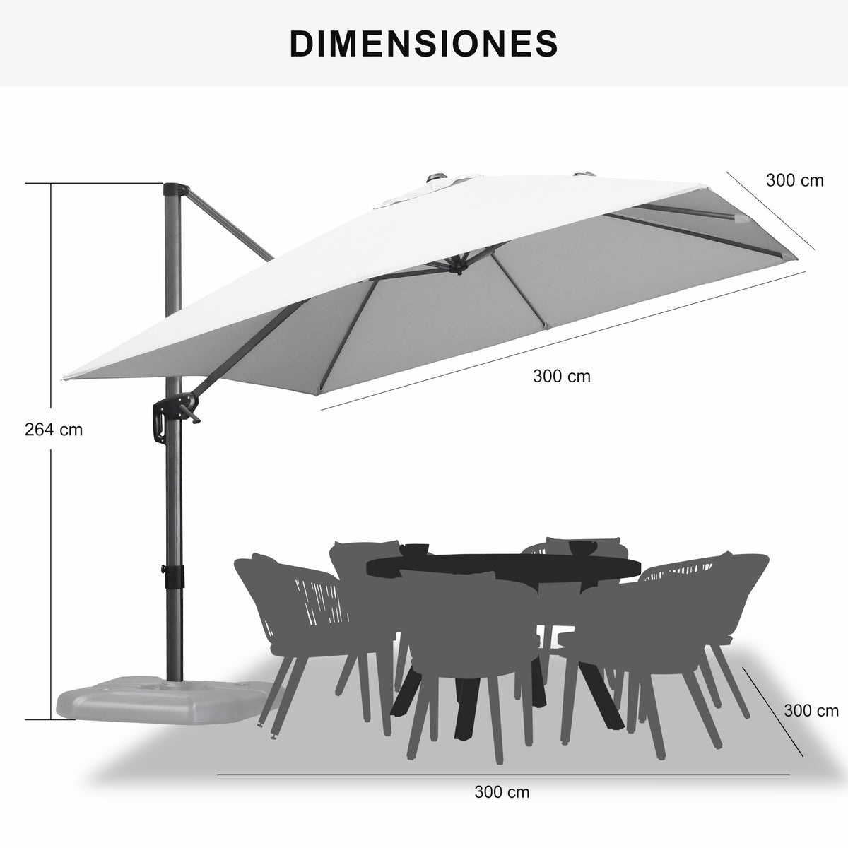 PURPLE LEAF Sombrilla Colgante con Base para Jardín y Terraza – Set Completo a Precio Asequible