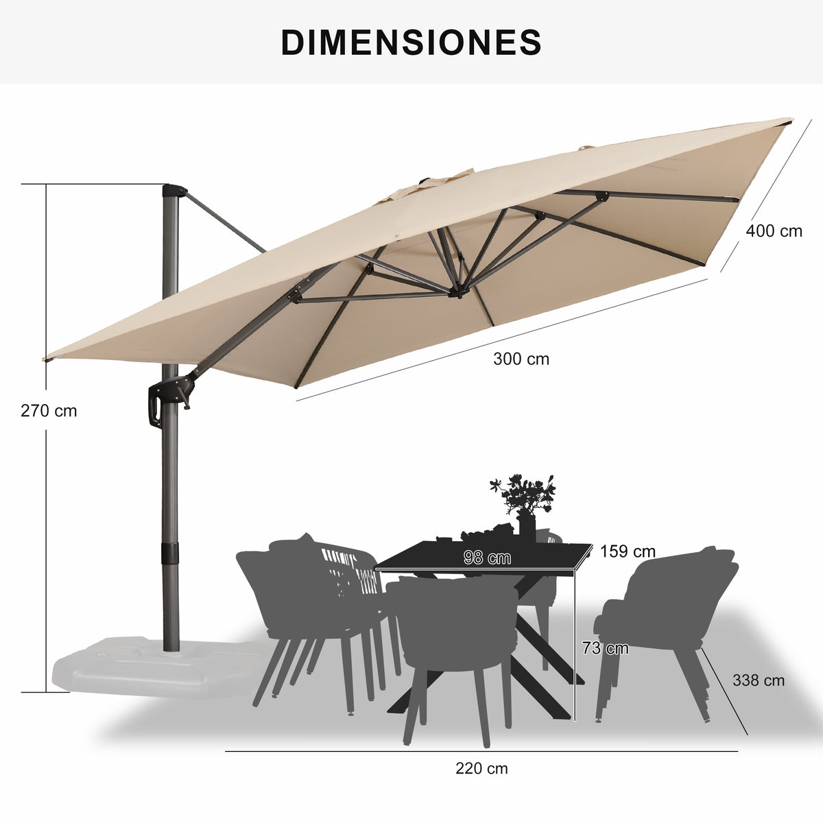 PURPLE LEAF Sombrilla Colgante con Base para Jardín y Terraza – Set Completo a Precio Asequible
