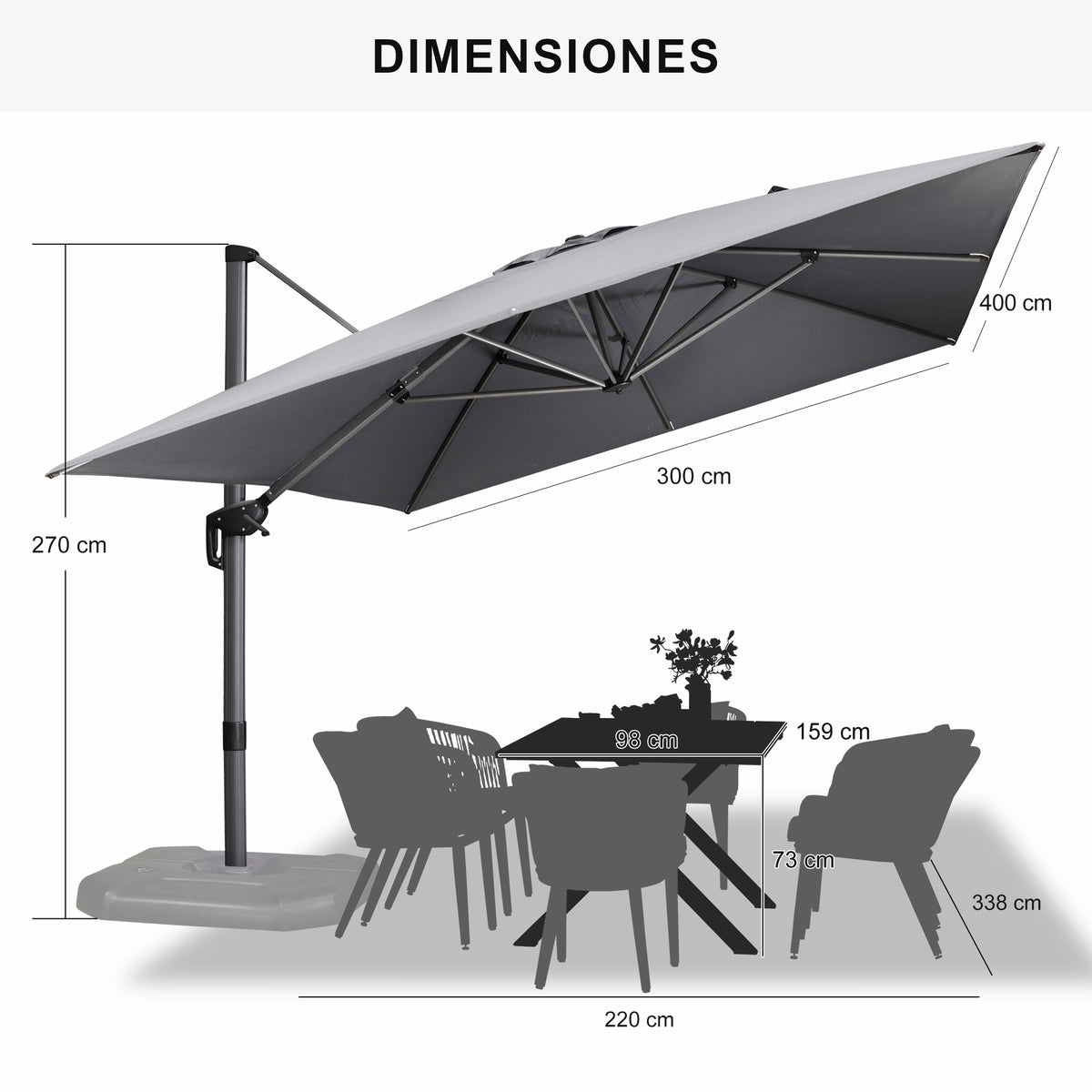 PURPLE LEAF Sombrilla Colgante con Base para Jardín y Terraza – Set Completo a Precio Asequible