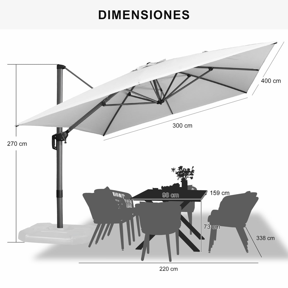 PURPLE LEAF Sombrilla Colgante con Base para Jardín y Terraza – Set Completo a Precio Asequible