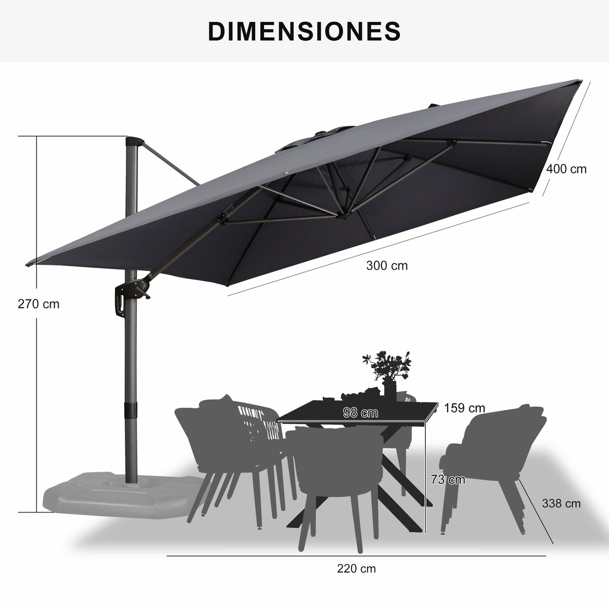 PURPLE LEAF Sombrilla Colgante con Base para Jardín y Terraza – Set Completo a Precio Asequible