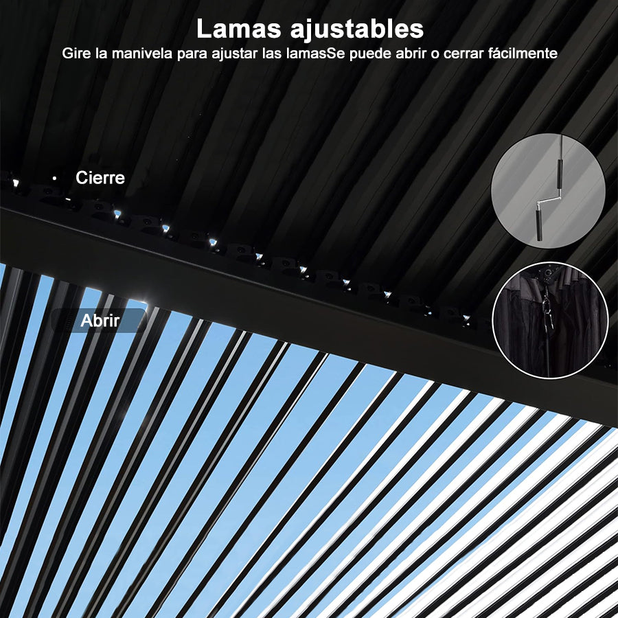 PURPLE LEAF 300x400 Pabellón con techo de lamas, impermeable, estable, resistente al invierno, pérgola de acero con techo de lamas, pérgola de techo rígido ajustable, gris