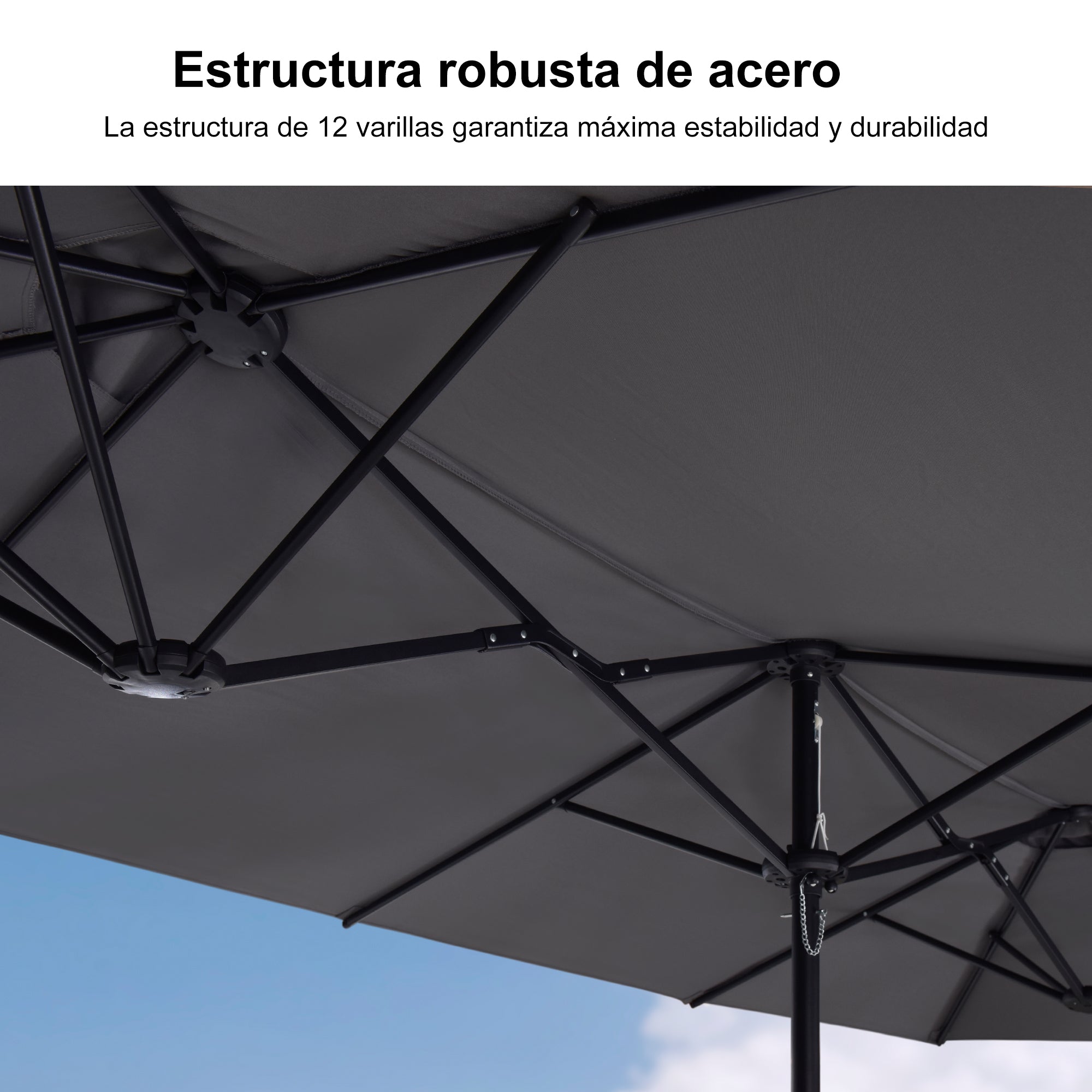 PURPLE LEAF Sombrilla de mercado rectangular de doble cara con base para terraza y jardín