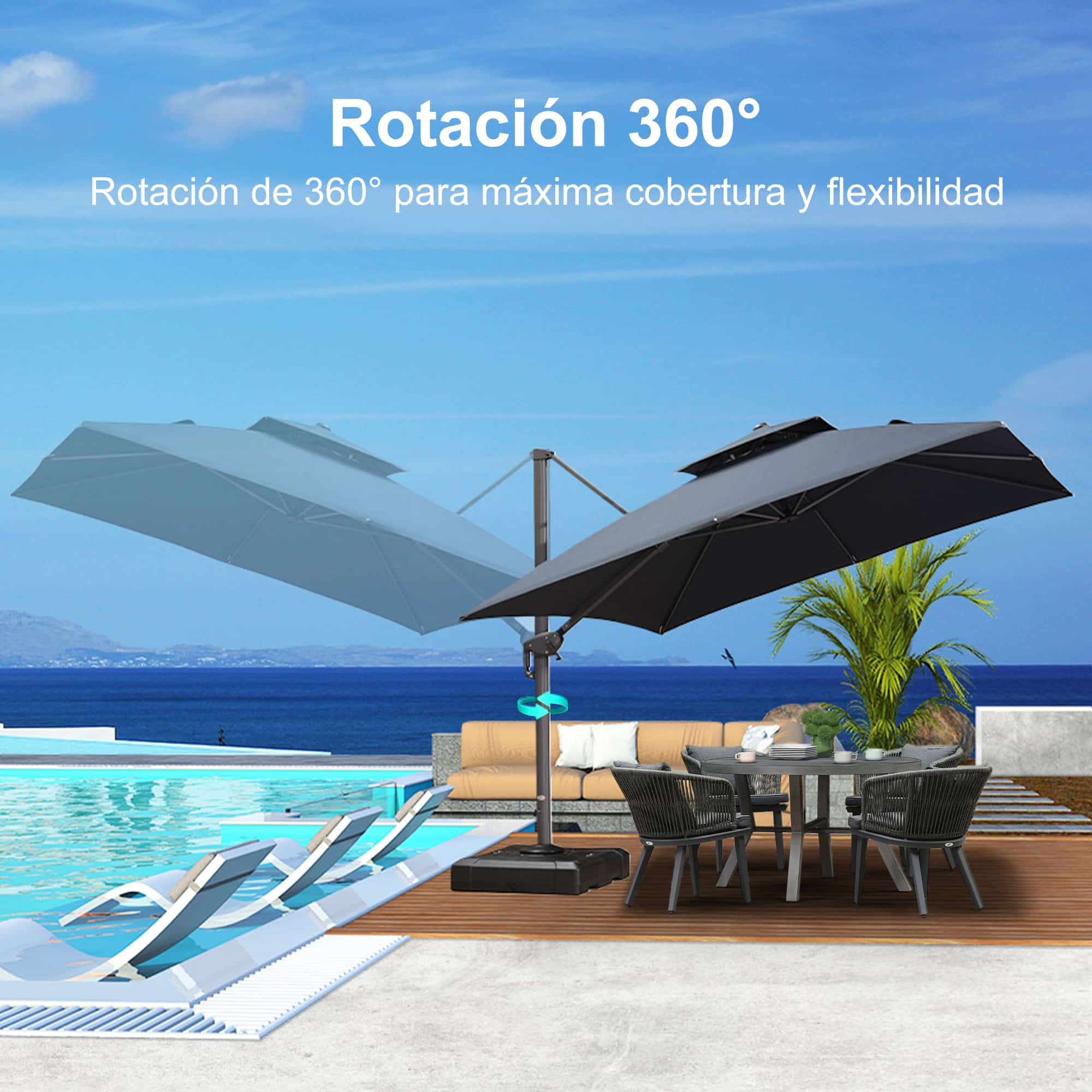 PURPLE LEAF Sombrilla Colgante para Patio con Tejido Reciclado, Resistente a la Decoloración y con Protección UV50+