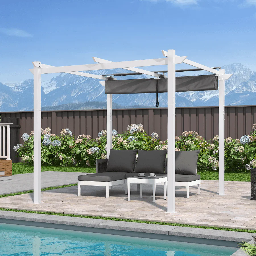 PURPLE LEAF Pergola Blanca Pergola Impermeable Invierno Pergola Retráctil Aluminio