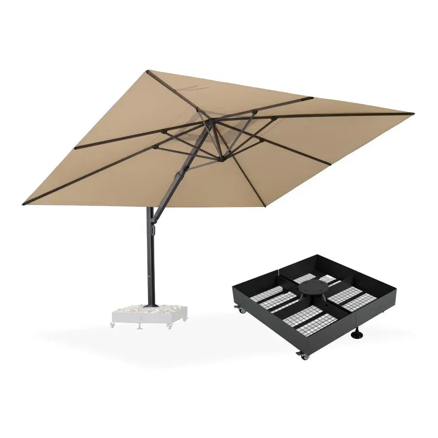 PURPLE LEAF Sombrilla Exterior Extra Grande con Base, Parasol Colgante de Aluminio de Alta Resistencia al Viento, Set Completo para Terraza, Jardín y Hostelería