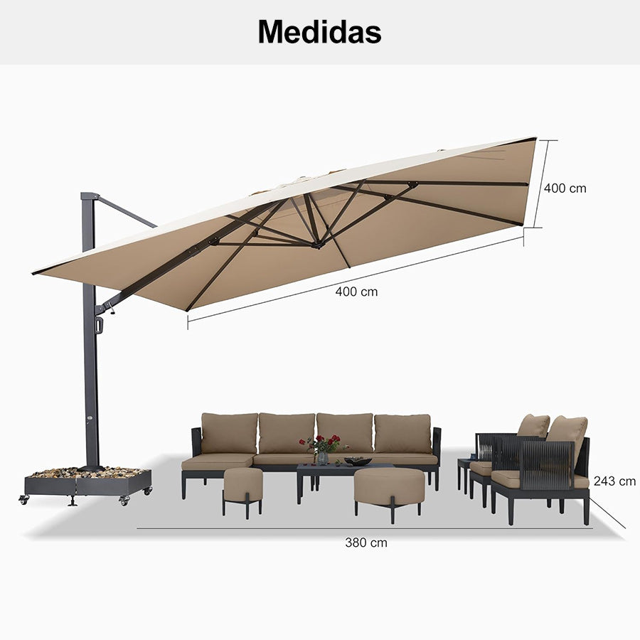 PURPLE LEAF Sombrilla de Exterior Extra Grande de Aluminio, Parasol Colgante Súper Resistente al Viento para Terraza, Café y Jardín, Protección UV