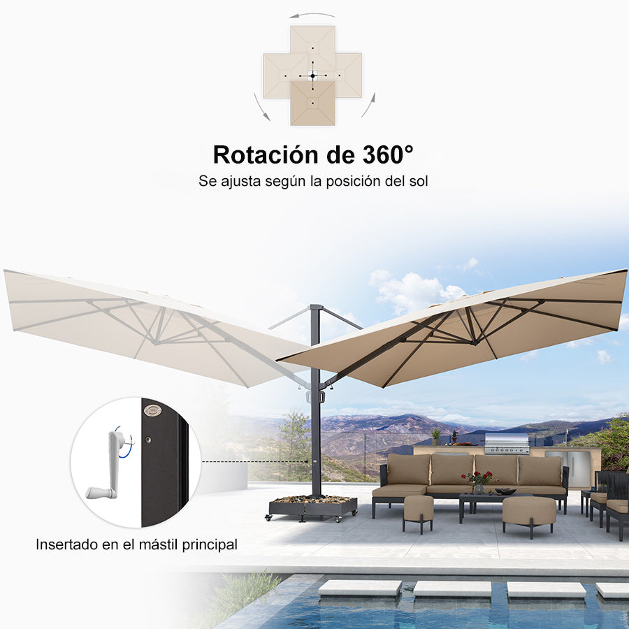 PURPLE LEAF Sombrilla Exterior Extra Grande con Base, Parasol Colgante de Aluminio de Alta Resistencia al Viento, Set Completo para Terraza, Jardín y Hostelería
