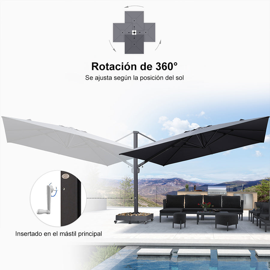 PURPLE LEAF Sombrilla de Exterior Extra Grande de Aluminio, Parasol Colgante Súper Resistente al Viento para Terraza, Café y Jardín, Protección UV