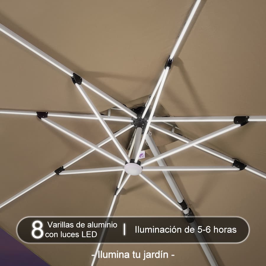 PURPLE LEAF Sombrilla cuadrada de doble cubierta con luces LED solares, ideal para jardín y terraza