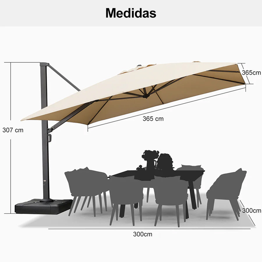 PURPLE LEAF Sombrilla de Exterior Extra Grande de Aluminio, Parasol Colgante Súper Resistente al Viento para Terraza, Café y Jardín, Protección UV