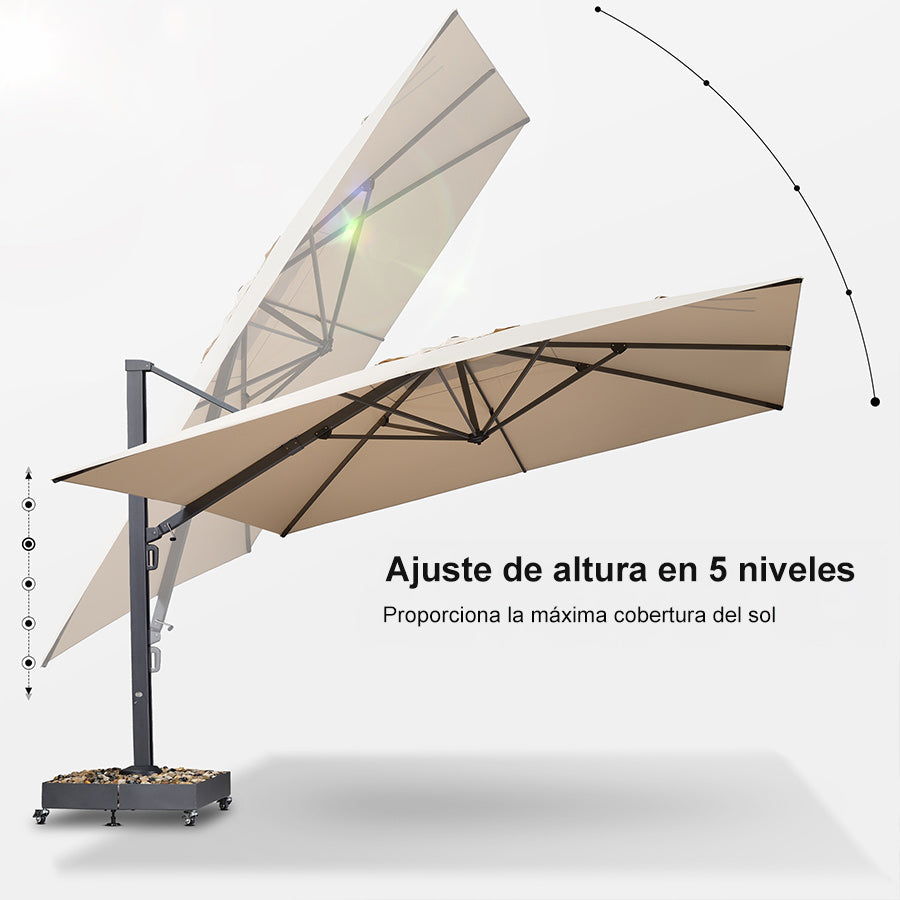 PURPLE LEAF Sombrilla Exterior Extra Grande con Base, Parasol Colgante de Aluminio de Alta Resistencia al Viento, Set Completo para Terraza, Jardín y Hostelería