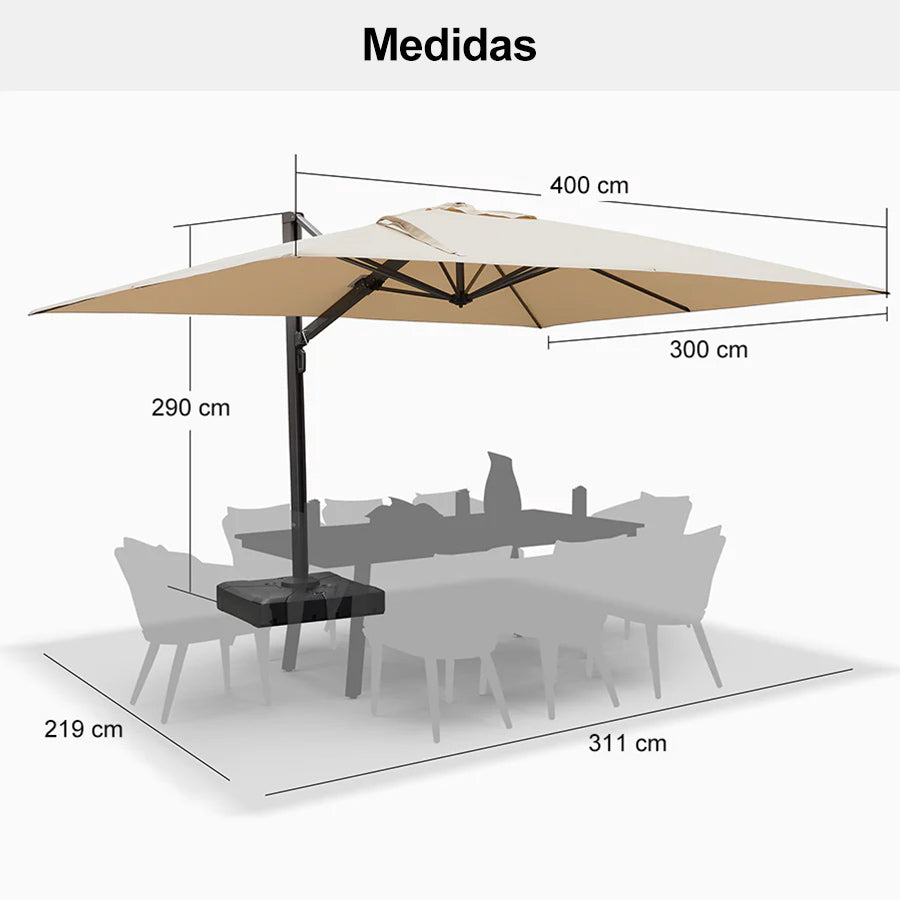 PURPLE LEAF Sombrilla de Exterior Extra Grande de Aluminio, Parasol Colgante Súper Resistente al Viento para Terraza, Café y Jardín, Protección UV