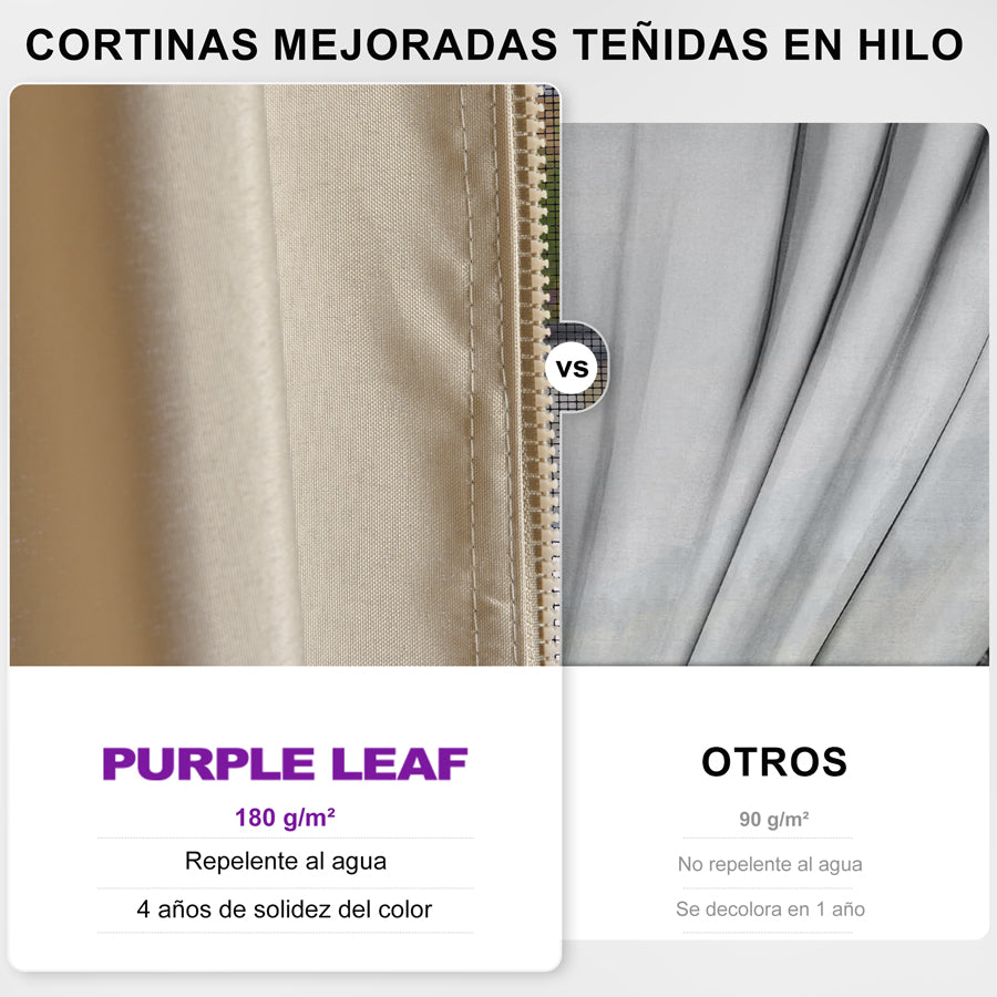 PURPLE LEAF Cenador de Jardín y Terraza de Aluminio Color Bronce con Techo de Acero Galvanizado, Cortinas y Mosquiteras - Sin Luz