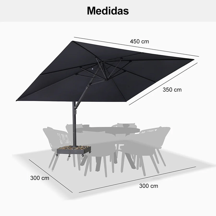 PURPLE LEAF Sombrilla Exterior Extra Grande con Base, Parasol Colgante de Aluminio de Alta Resistencia al Viento, Set Completo para Terraza, Jardín y Hostelería