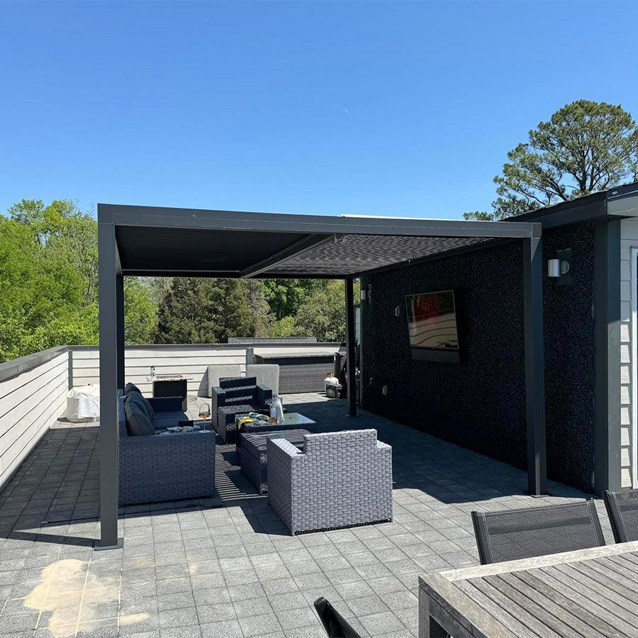 PURPLE LEAF Pergola Bioclimatica Pergola de Aluminio con Lamas Orientables Cenador de Jardin Impermeable para Terraza Exterior Garaje Gris Antracita