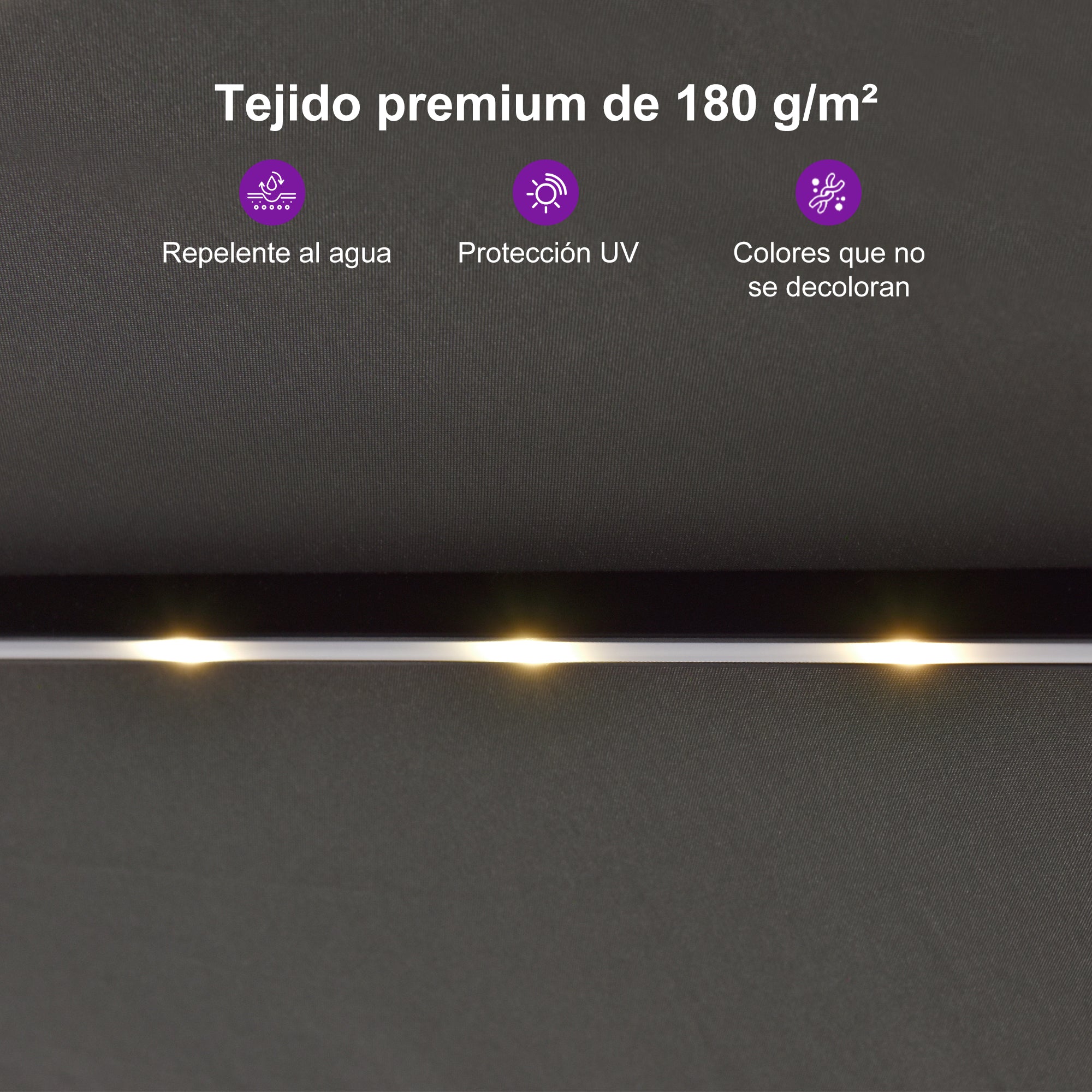 PURPLE LEAF Sombrilla de doble cara con iluminación LED con base incluida para exteriores