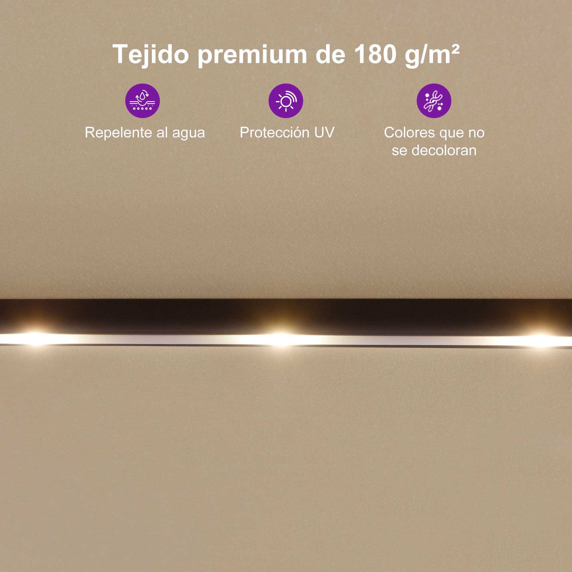 PURPLE LEAF Sombrilla de doble cara con iluminación LED con base incluida para exteriores