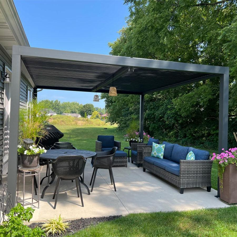 PURPLE LEAF Pergola Bioclimatica Pergola de Aluminio con Lamas Orientables Cenador de Jardin Impermeable para Terraza Exterior Garaje Gris Antracita