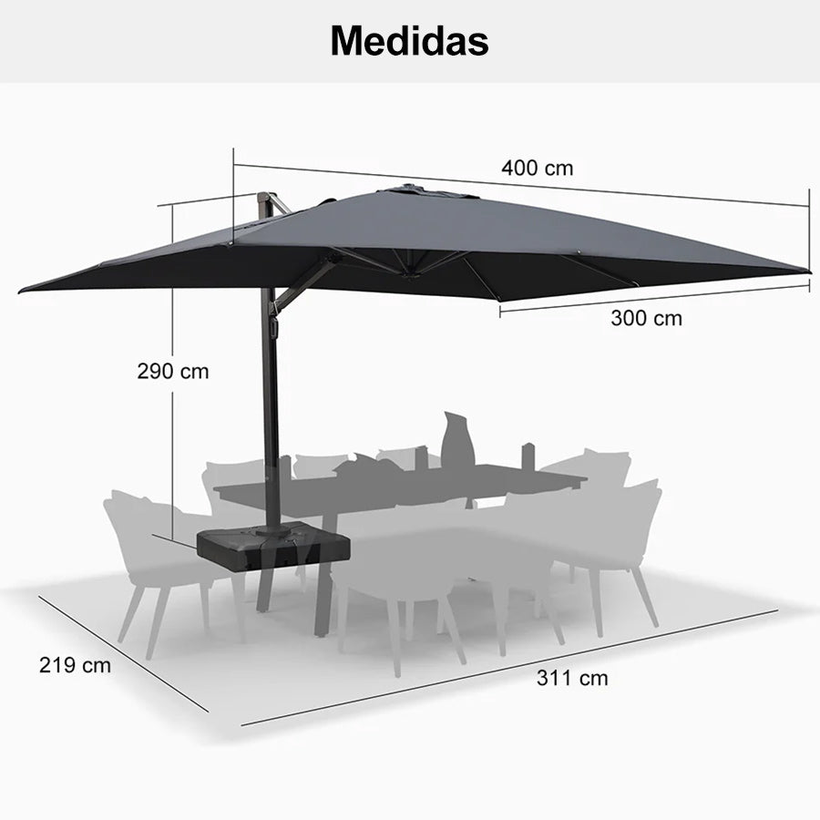 PURPLE LEAF Sombrilla de Exterior Extra Grande de Aluminio, Parasol Colgante Súper Resistente al Viento para Terraza, Café y Jardín, Protección UV