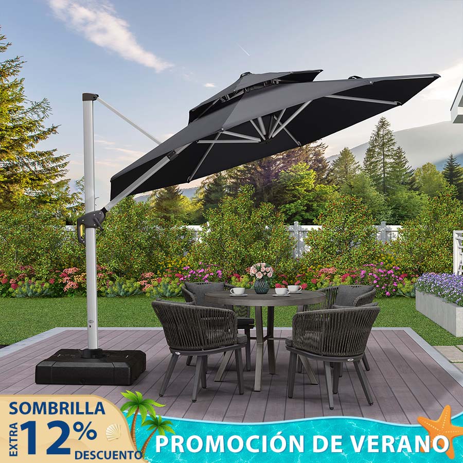 PURPLE LEAF Sombrilla Clásica Redonda con Rotación de 360°, Ideal para Jardín, Terraza o Patio