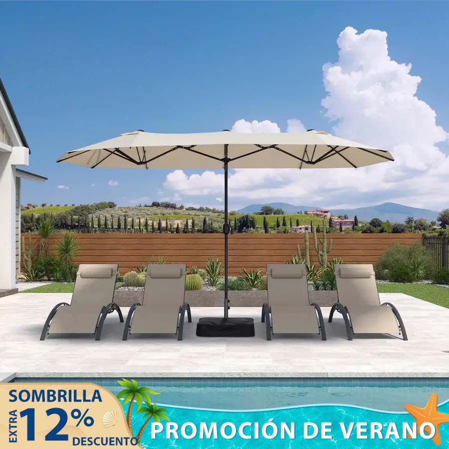 PURPLE LEAF Sombrilla de mercado rectangular de doble cara con base para terraza y jardín